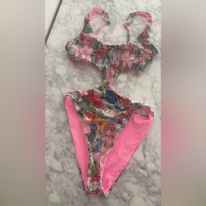 Floral Print Pink One-Piece Swimsuit